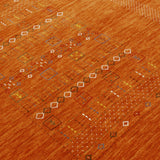 In Stock Orange Contemporary Center Pattern Hand Loomed Wool Rug