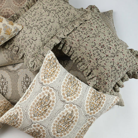 Inaya Linen Floral Throw Pillow Cover, Beachwood Ruffled-Floral Pillows-Parc Decor