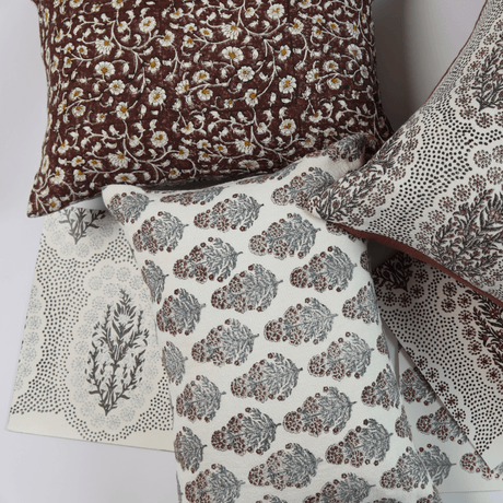 Inaya Linen Floral Throw Pillow Cover, Ruby on White-Floral Pillows-Parc Decor