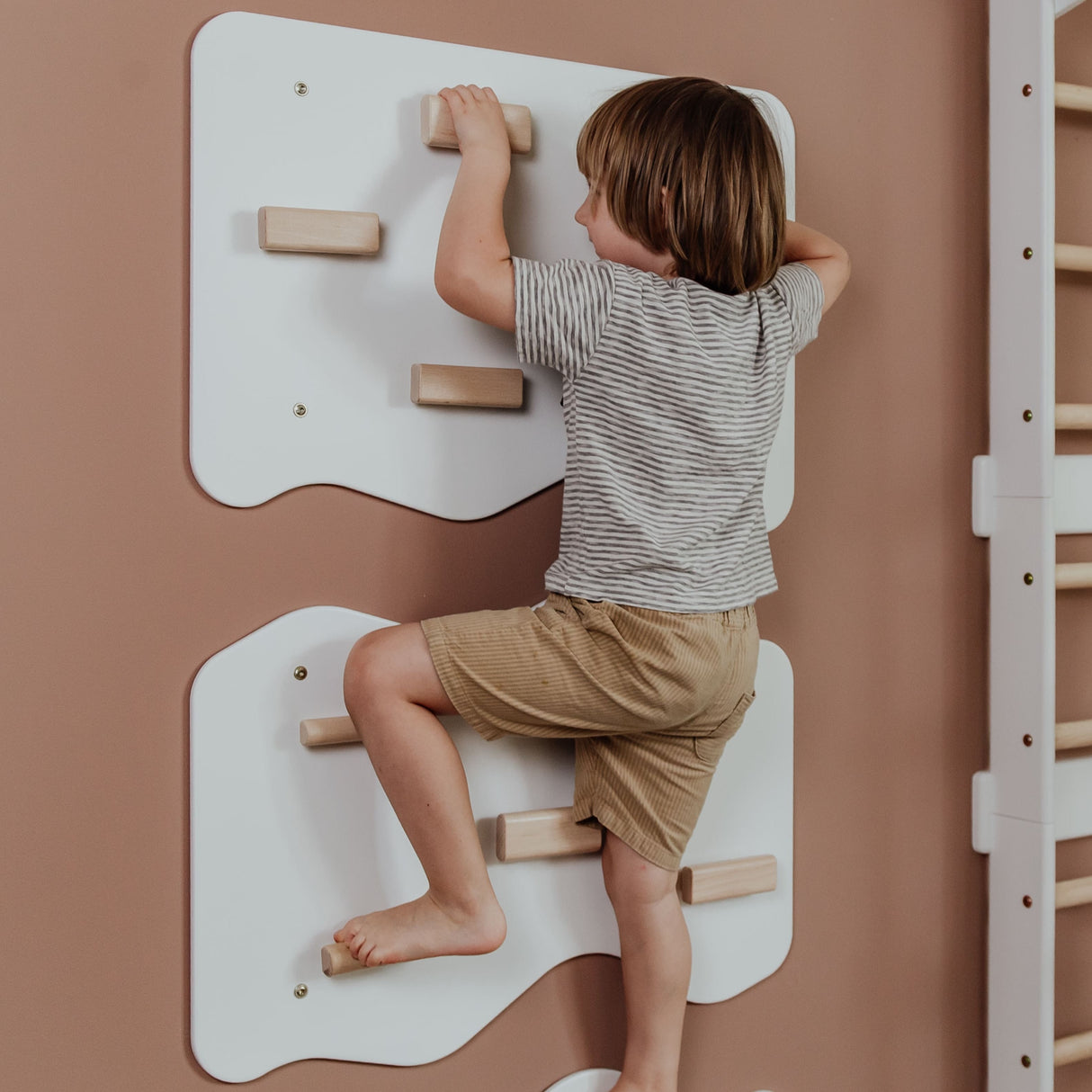 Indoor Rock Wall with Cloud-Shaped Panels & Wooden Climbing Holds for Kids 3-10-Climbing Set-Parc Decor