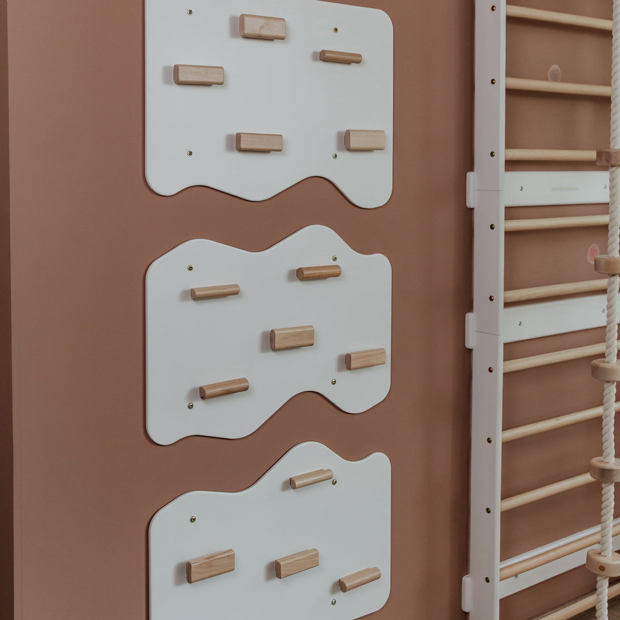 Indoor Rock Wall with Cloud-Shaped Panels & Wooden Climbing Holds for Kids 3-10-Climbing Set-Parc Decor