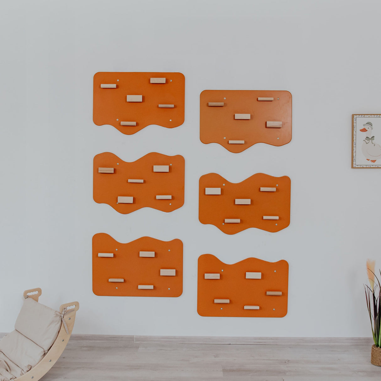 Indoor Rock Wall with Cloud-Shaped Panels & Wooden Climbing Holds for Kids 3-10-Climbing Set-Parc Decor