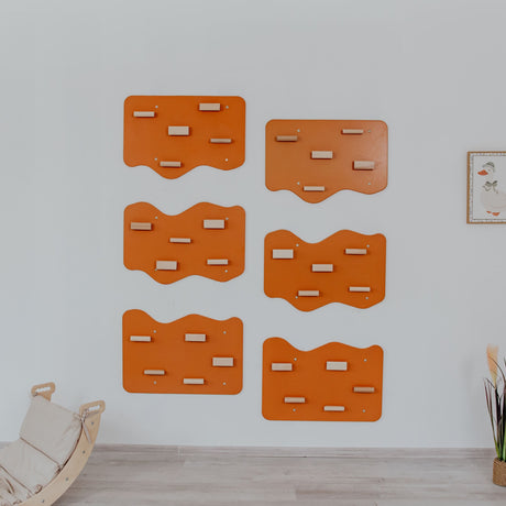 Indoor Rock Wall with Cloud-Shaped Panels & Wooden Climbing Holds for Kids 3-10-Climbing Set-Parc Decor