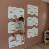 Indoor Rock Wall with Cloud-Shaped Panels & Wooden Climbing Holds for Kids 3-10-Climbing Set-Parc Decor