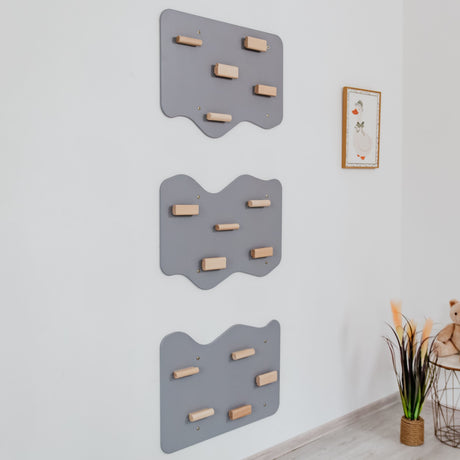 Indoor Rock Wall with Cloud-Shaped Panels & Wooden Climbing Holds for Kids 3-10-Climbing Set-Parc Decor