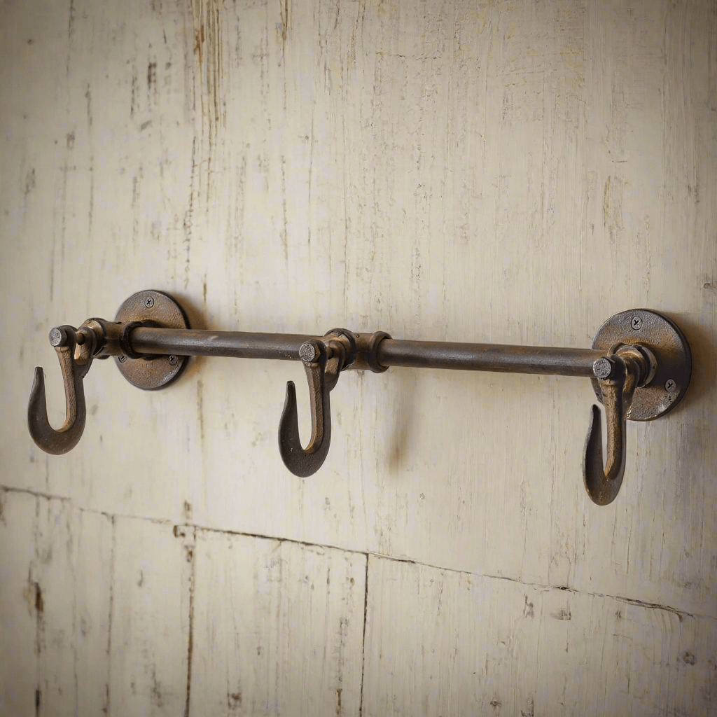 Industrial Three Hook Wall Rack in Cast Iron-wall hooks-Parc Decor