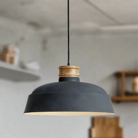 Industrial Wood and Metal Pendant Light in Matte Charcoal-pendant light-Parc Decor