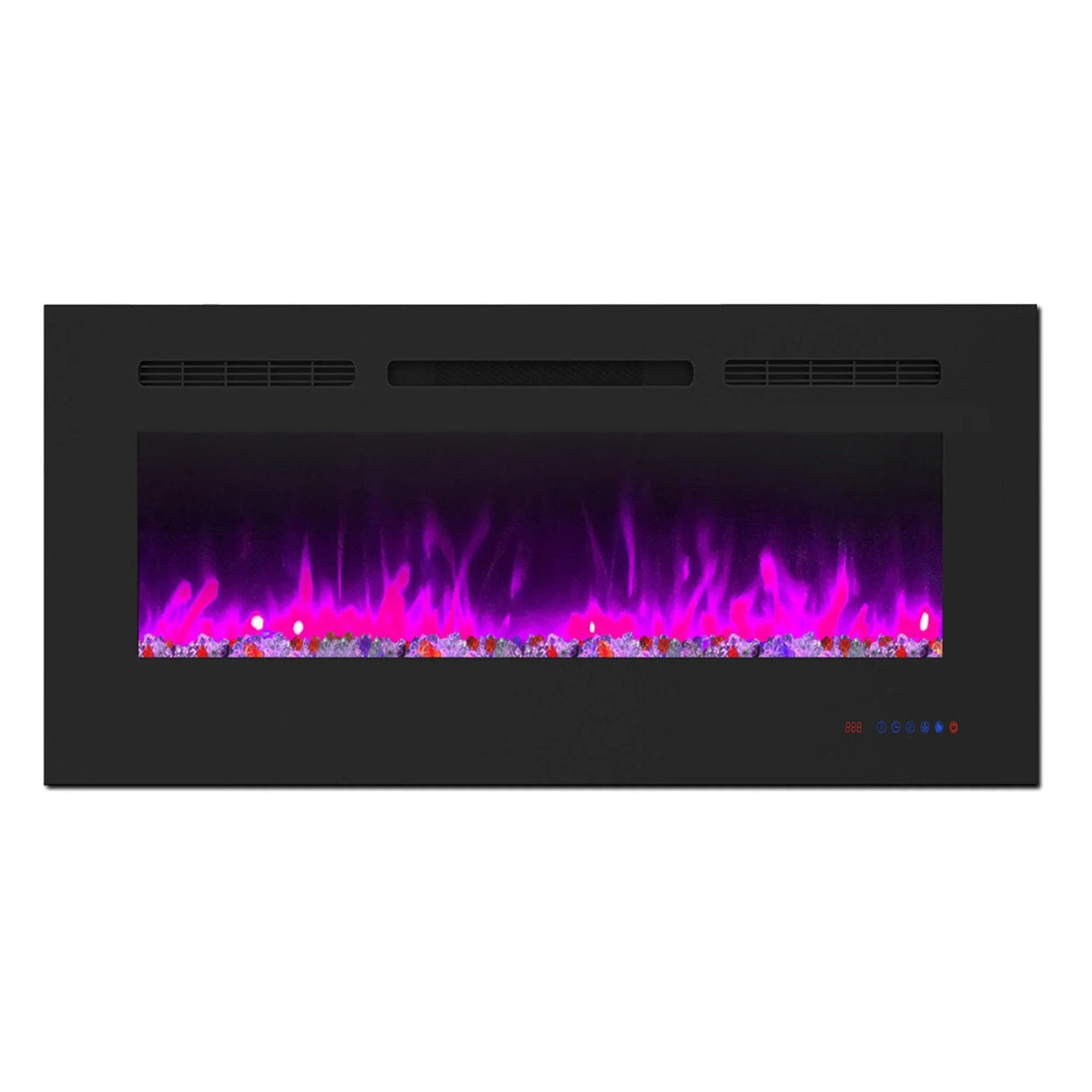 Insert or Wall-Mount Electric Fireplace with Remote Control and Touch Screen in 13 Flame Colors and Base Lights