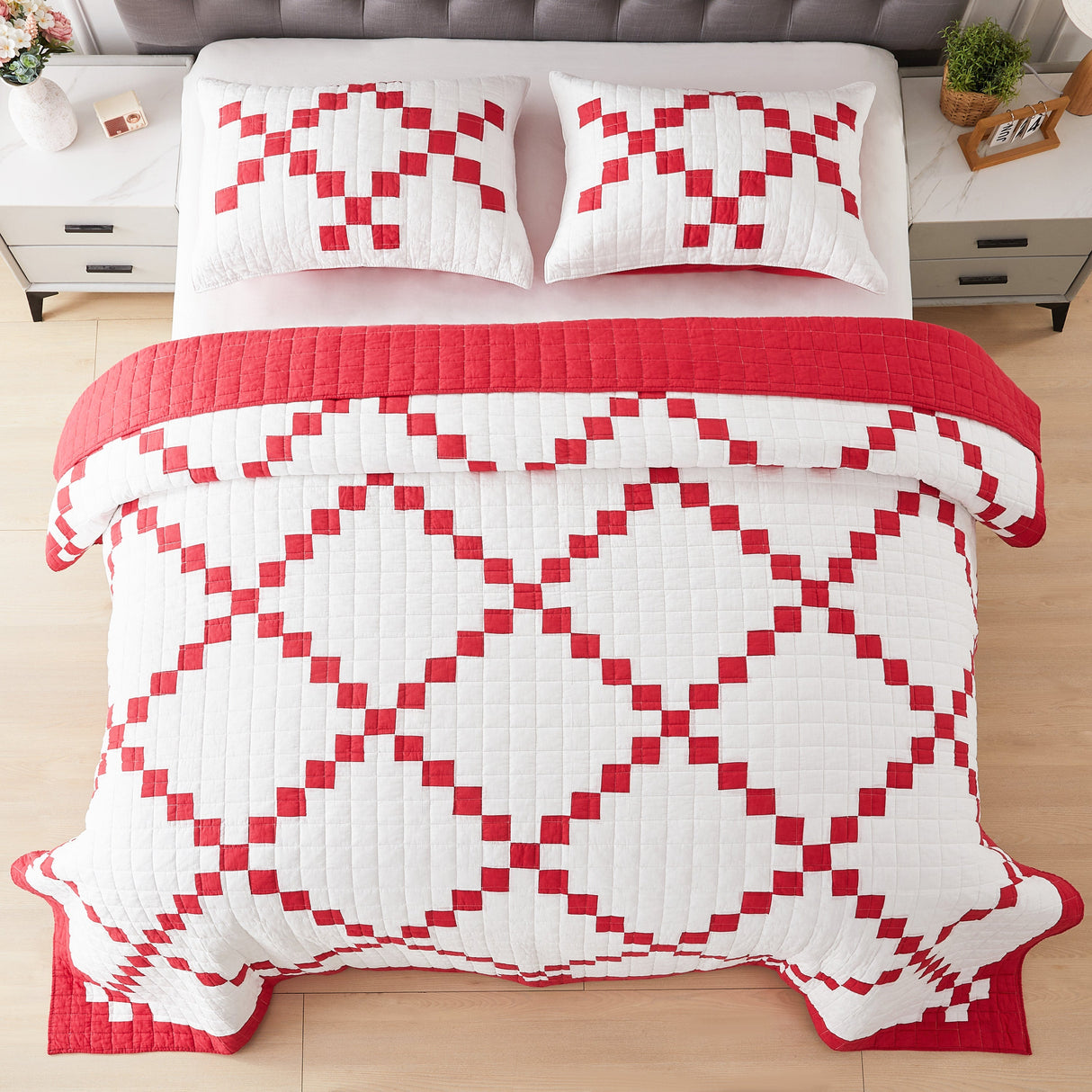 Irish Chain Patchwork Cotton Quilt Set-Quilt-Parc Decor