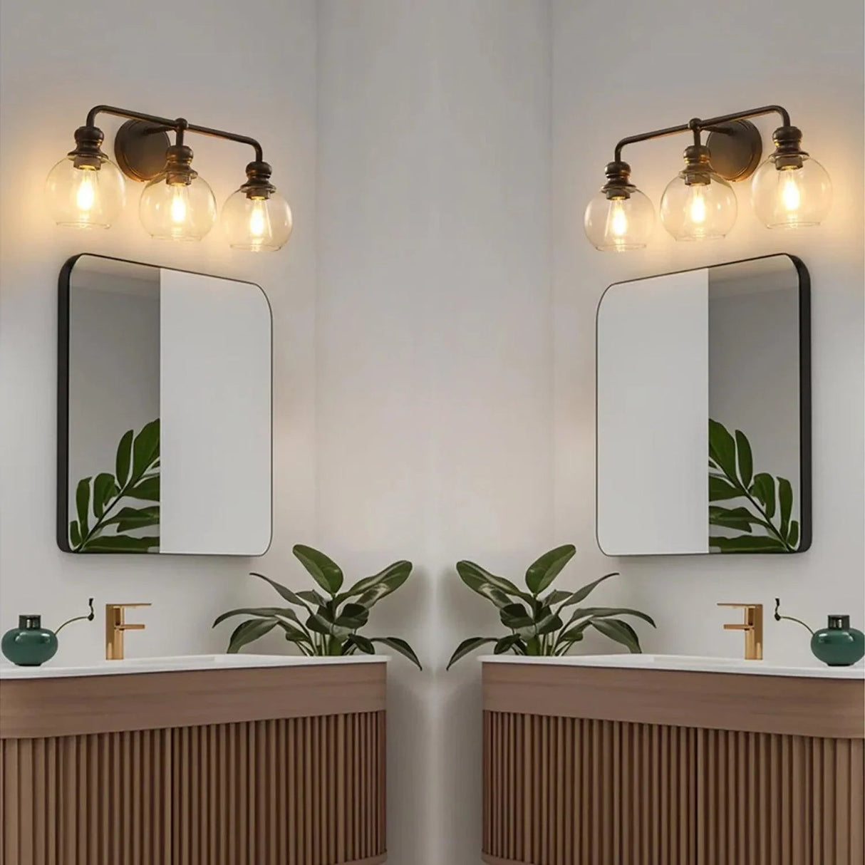 Irvine Black Modern Clear Glass 3-Light Vanity Light