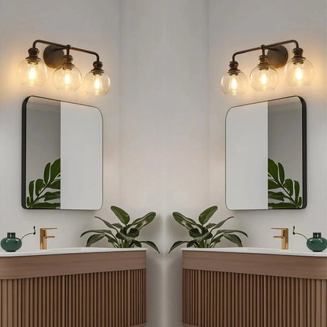 Irvine Black Modern Clear Glass 3-Light Vanity Light