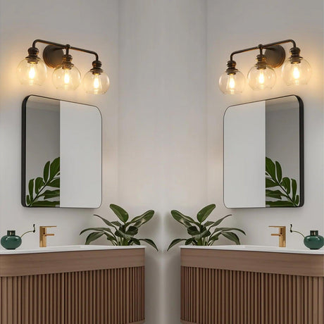 Irvine Black Modern Clear Glass 3-Light Vanity Light-壁灯-Parc Decor