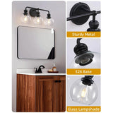 Irvine Black Modern Clear Glass 3-Light Vanity Light-壁灯-Parc Decor