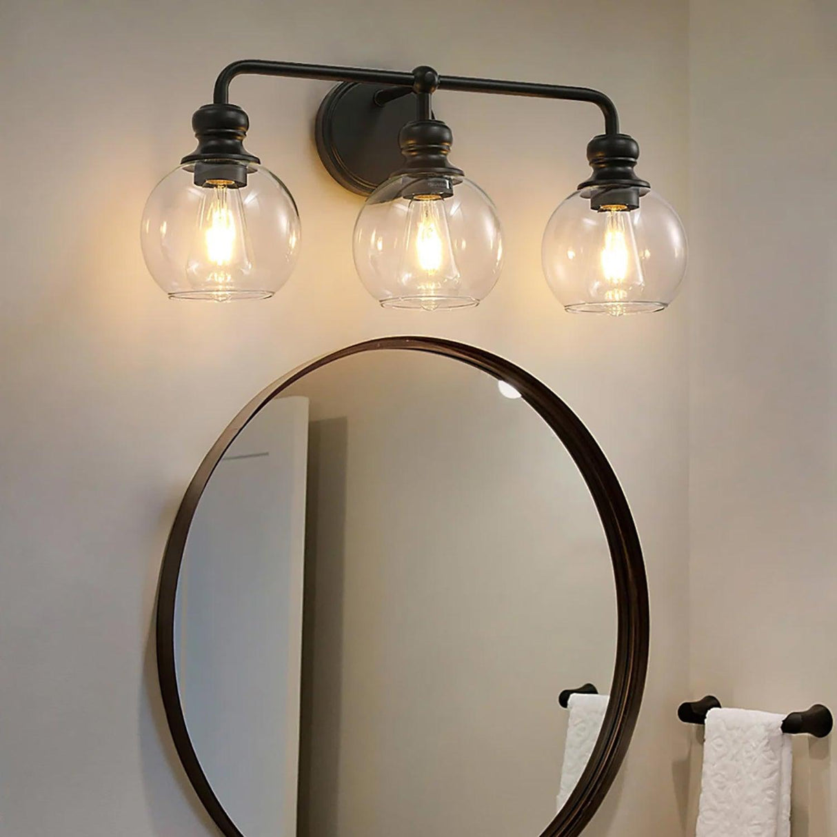 Irvine Black Modern Clear Glass 3-Light Vanity Light-壁灯-Parc Decor