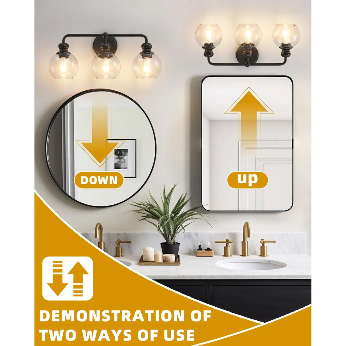 Irvine Black Modern Clear Glass 3-Light Vanity Light-壁灯-Parc Decor