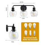 Irvine Black Modern Clear Glass 3-Light Vanity Light-壁灯-Parc Decor