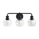 Irvine Black Modern Clear Glass 3-Light Vanity Light-壁灯-Parc Decor