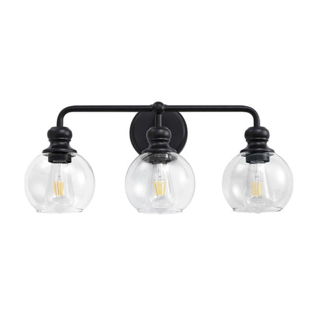 Irvine Black Modern Clear Glass 3-Light Vanity Light-壁灯-Parc Decor