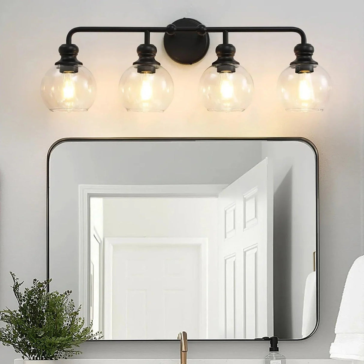 Irvine Black Modern Clear Glass 4-Light Vanity Light