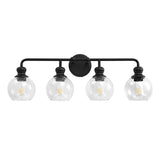 Irvine Black Modern Clear Glass 4-Light Vanity Light-壁灯-Parc Decor