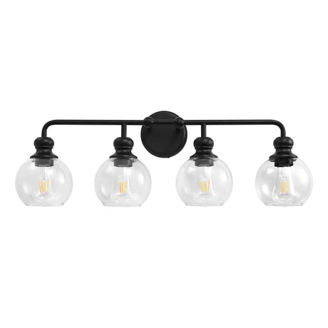 Irvine Black Modern Clear Glass 4-Light Vanity Light-壁灯-Parc Decor
