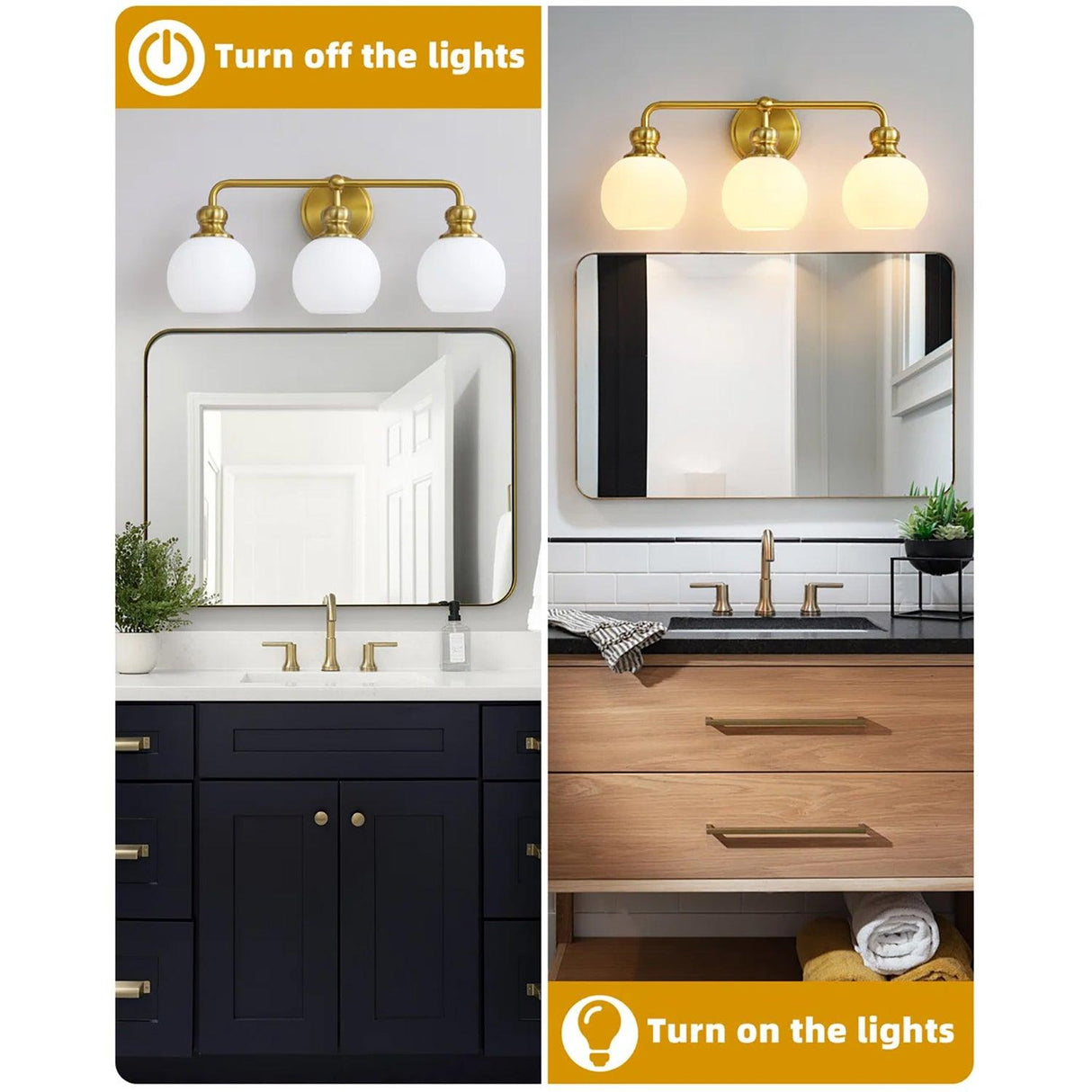 Irvine Gold Modern Frosted Glass 3-Light Vanity Light-壁灯-Parc Decor