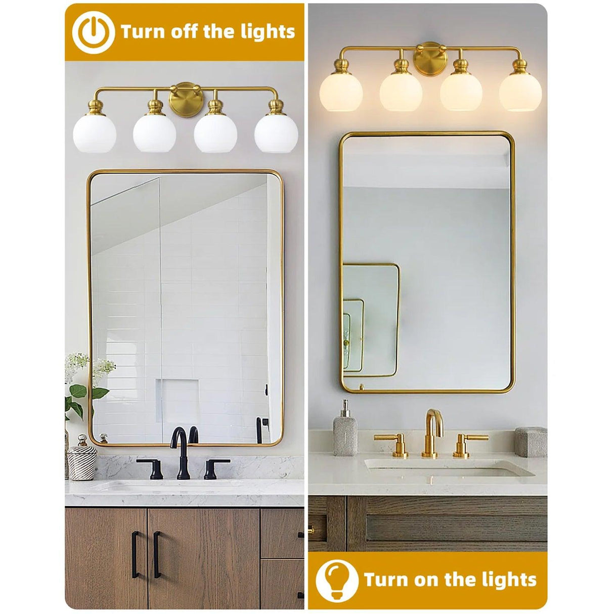 Irvine Gold Modern Frosted Glass 4-Light Vanity Light-壁灯-Parc Decor