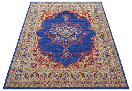 Isfahan Custom Made Traditional Blue And Beige Hand Knotted Wool Rug