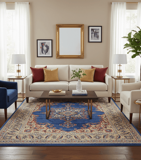 Isfahan Custom Made Traditional Blue And Beige Hand Knotted Wool Rug
