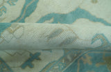 Ivory and Aqua Hand Knotted Oriental Oushak Custom Made Wool Rug