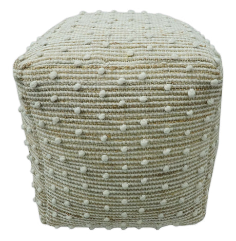 Ivory and Beige Hand Woven Stripes Design jute and wool Pouf-Pouf-Parc Decor