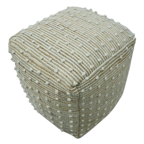 Ivory and Beige Hand Woven Stripes Design jute and wool Pouf-Pouf-Parc Decor