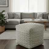 Ivory and Beige Hand Woven Stripes Design jute and wool Pouf