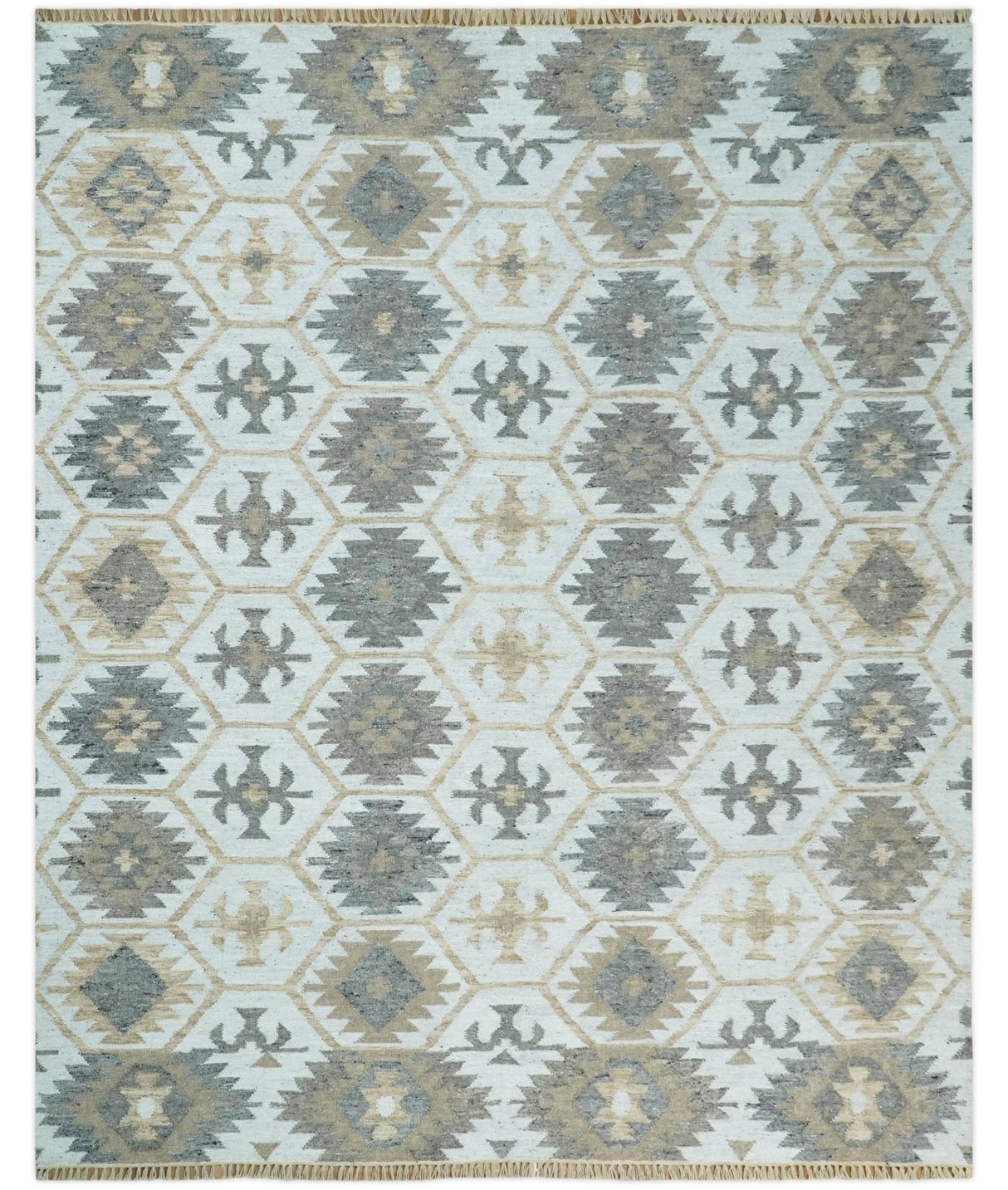 Ivory And Beige Modern Style Fine Wool and Viscose Rug