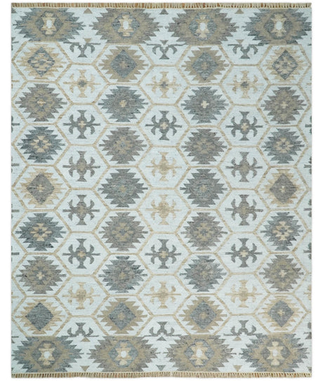 Ivory And Beige Modern Style Fine Wool and Viscose Rug