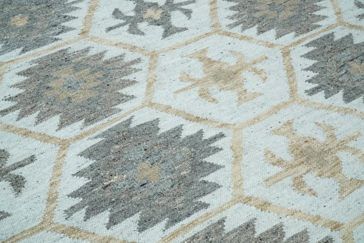 Ivory And Beige Modern Style Fine Wool and Viscose Rug