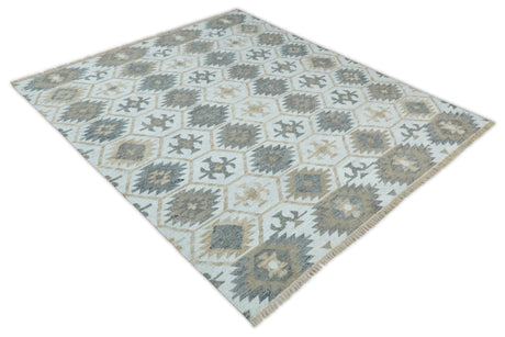 Ivory And Beige Modern Style Fine Wool and Viscose Rug