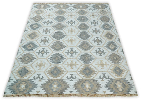 Ivory And Beige Modern Style Fine Wool and Viscose Rug