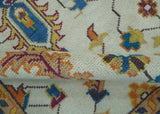 Ivory and Blue Hand Knotted Traditional Design 8x10 wool Area Rug