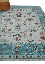 Ivory and Blue Hand knotted Traditional Oushak wool Area Rug