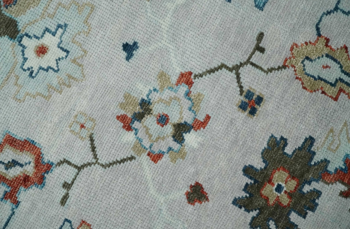 Ivory and Blue Hand knotted Traditional Oushak wool Area Rug