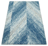 Ivory And Blue Modern Abstract Hand Woven Wool Area Rug