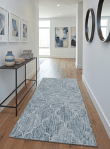 Ivory and Blue Modern Geometric Hand Tufted Multi Size Natural Wool Area Rug