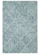 Ivory and Blue Modern Geometric Hand Tufted Multi Size Natural Wool Area Rug
