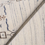 Ivory And Blue Tribal Border Design Hand Loomed Wool Area Rug