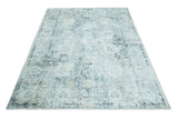 Ivory And Blue Vintage Design Modern Abstract Art Silk Area Rug
