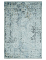 Ivory And Blue Vintage Design Modern Abstract Art Silk Area Rug