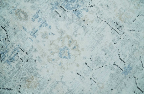 Ivory And Blue Vintage Design Modern Abstract Art Silk Area Rug