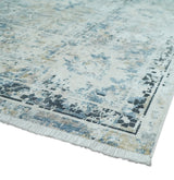 Ivory And Blue Vintage Design Modern Abstract Art Silk Area Rug