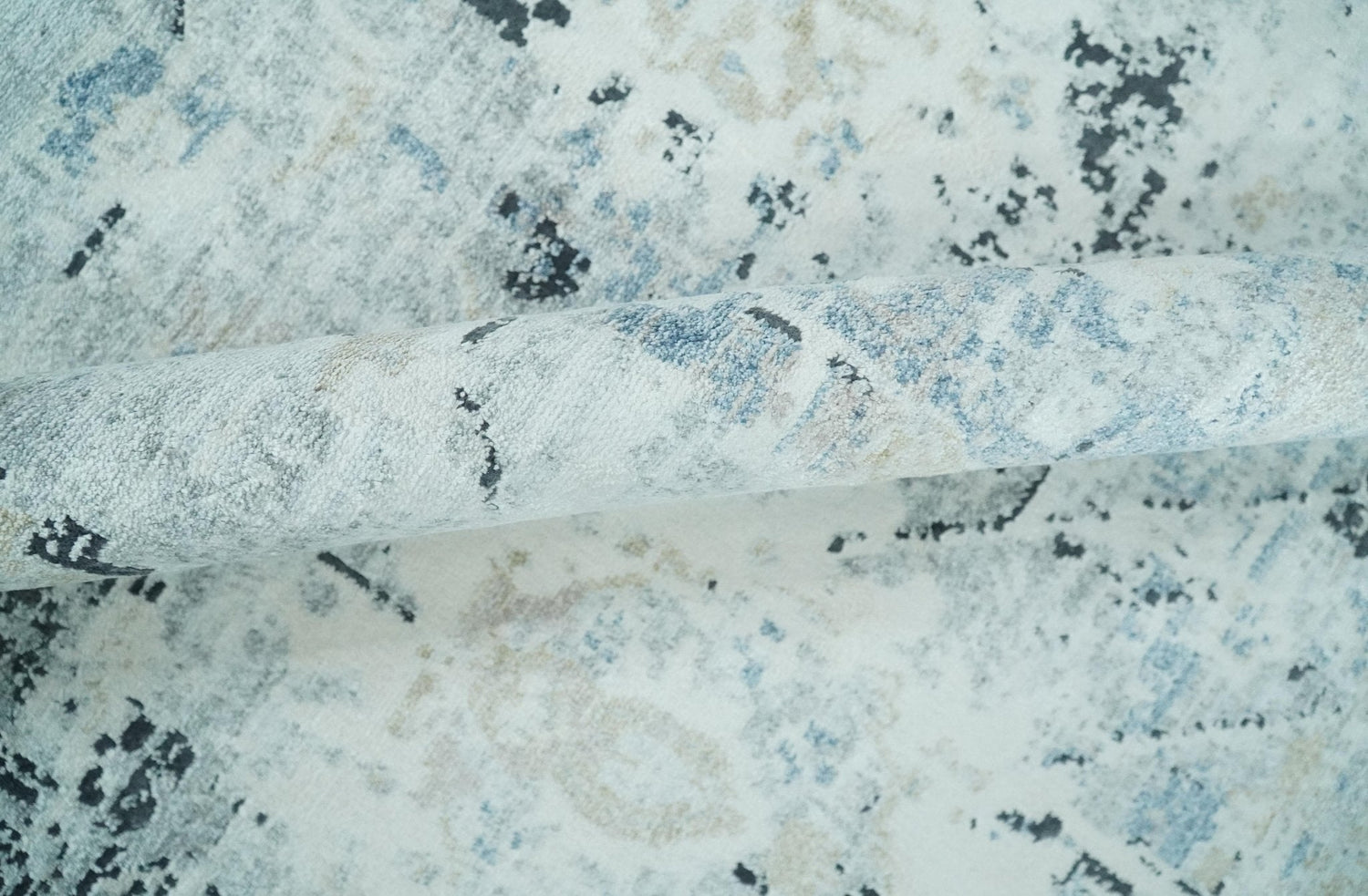 Ivory And Blue Vintage Design Modern Abstract Art Silk Area Rug